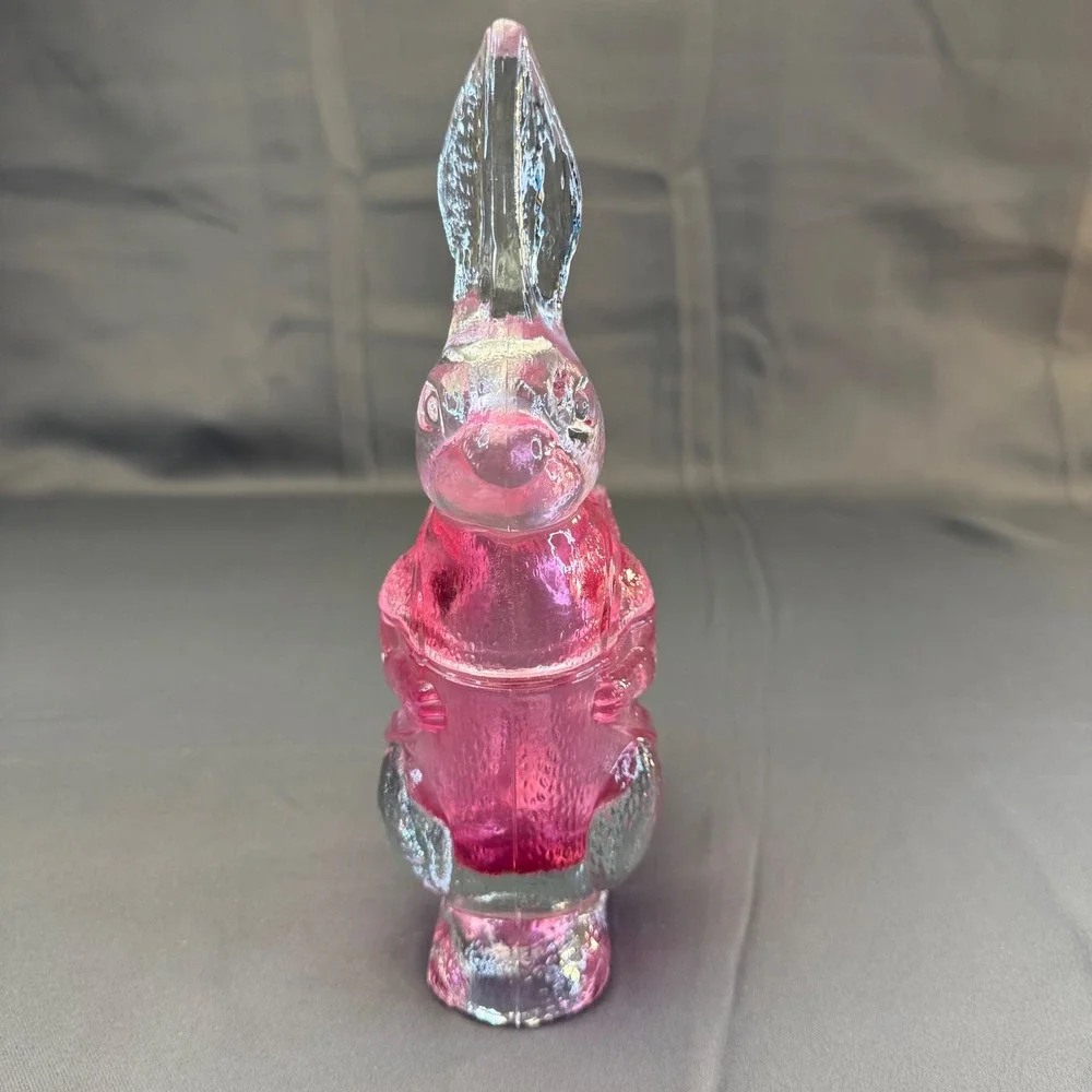 Vintage Pink Glass Bunny Rabbit Basket Candy Dish Heavy Easter Cottagecore Decor